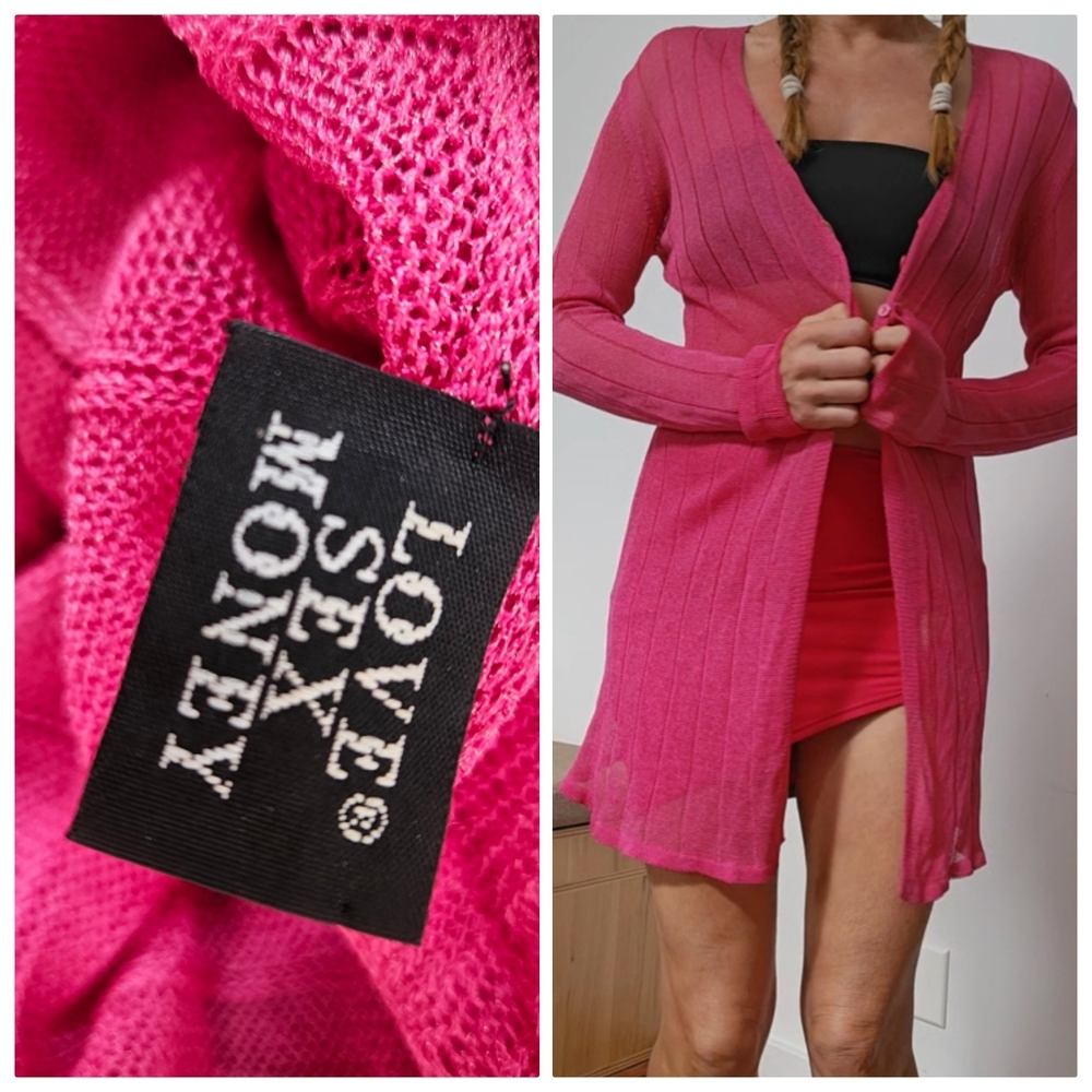Italian LOVE S$# MONEY Semi Sheer Stripe Knit Slinky Cardigan s